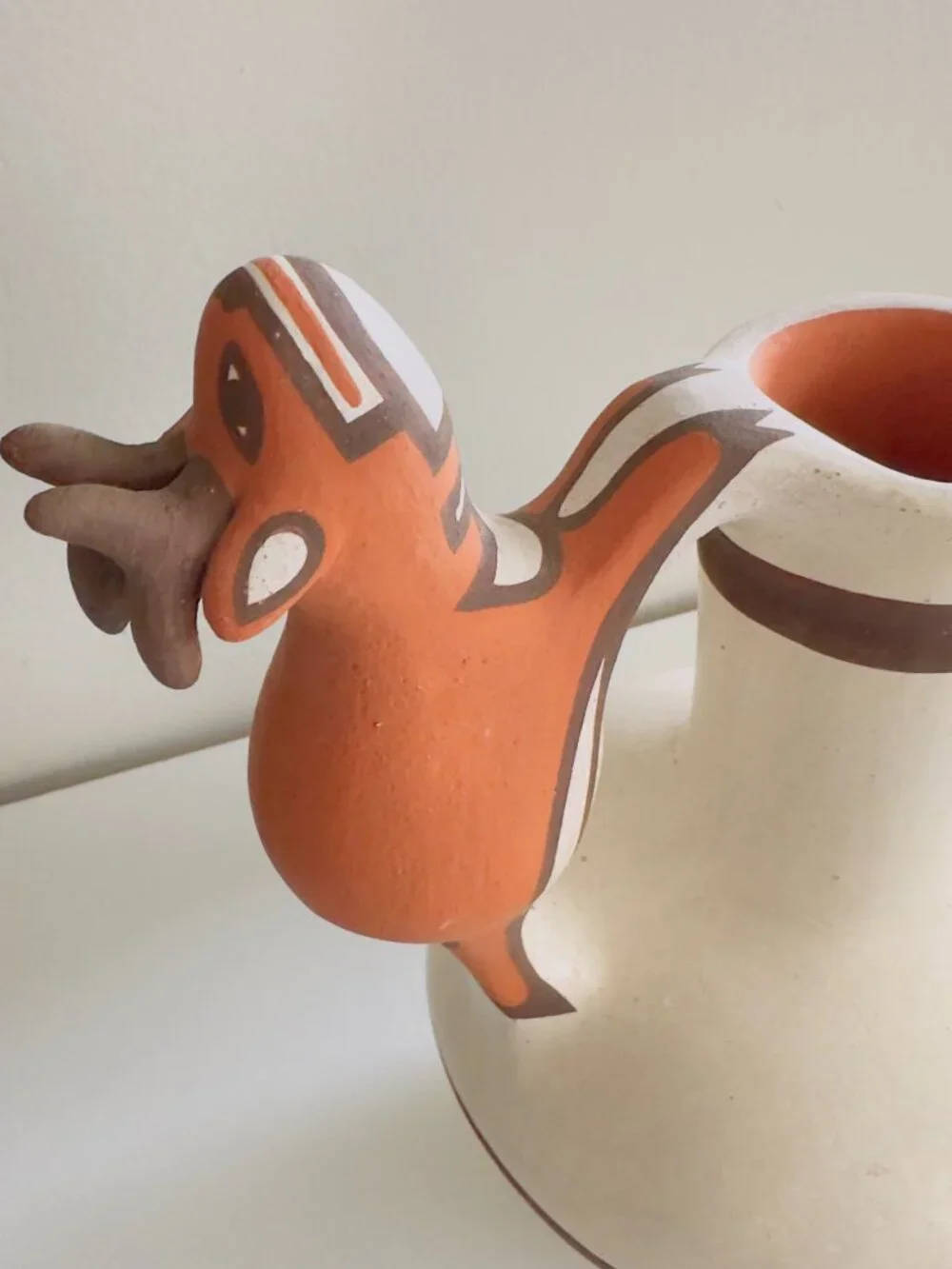 Rowena Him Signed Zuni Pottery Pitcher 1992 Roadrunner Handle